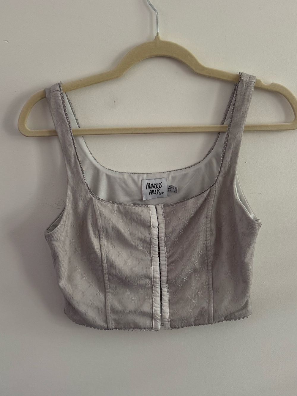 Princess Polly Light Silver Satin Cropped Tank
